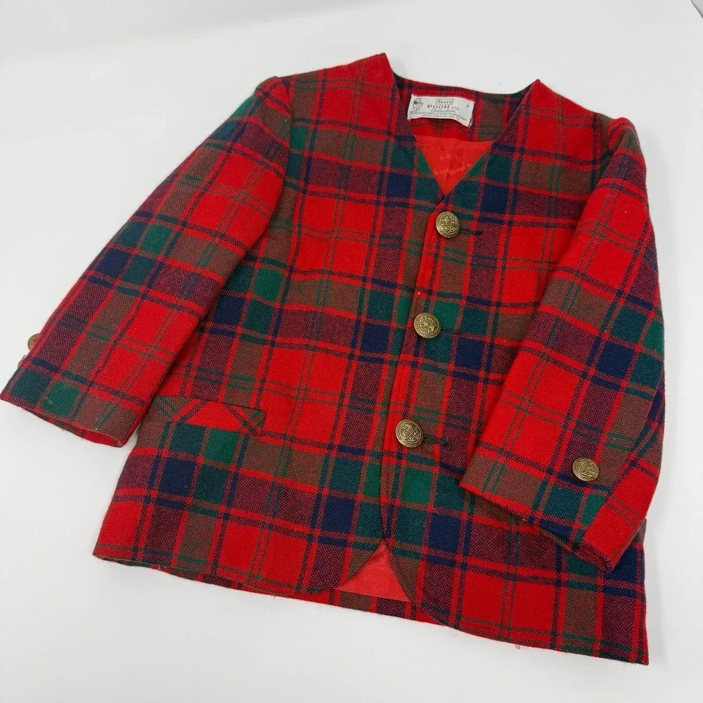 Vintage Sears Winnie the Pooh blazer jacket tartan wool blend size 3